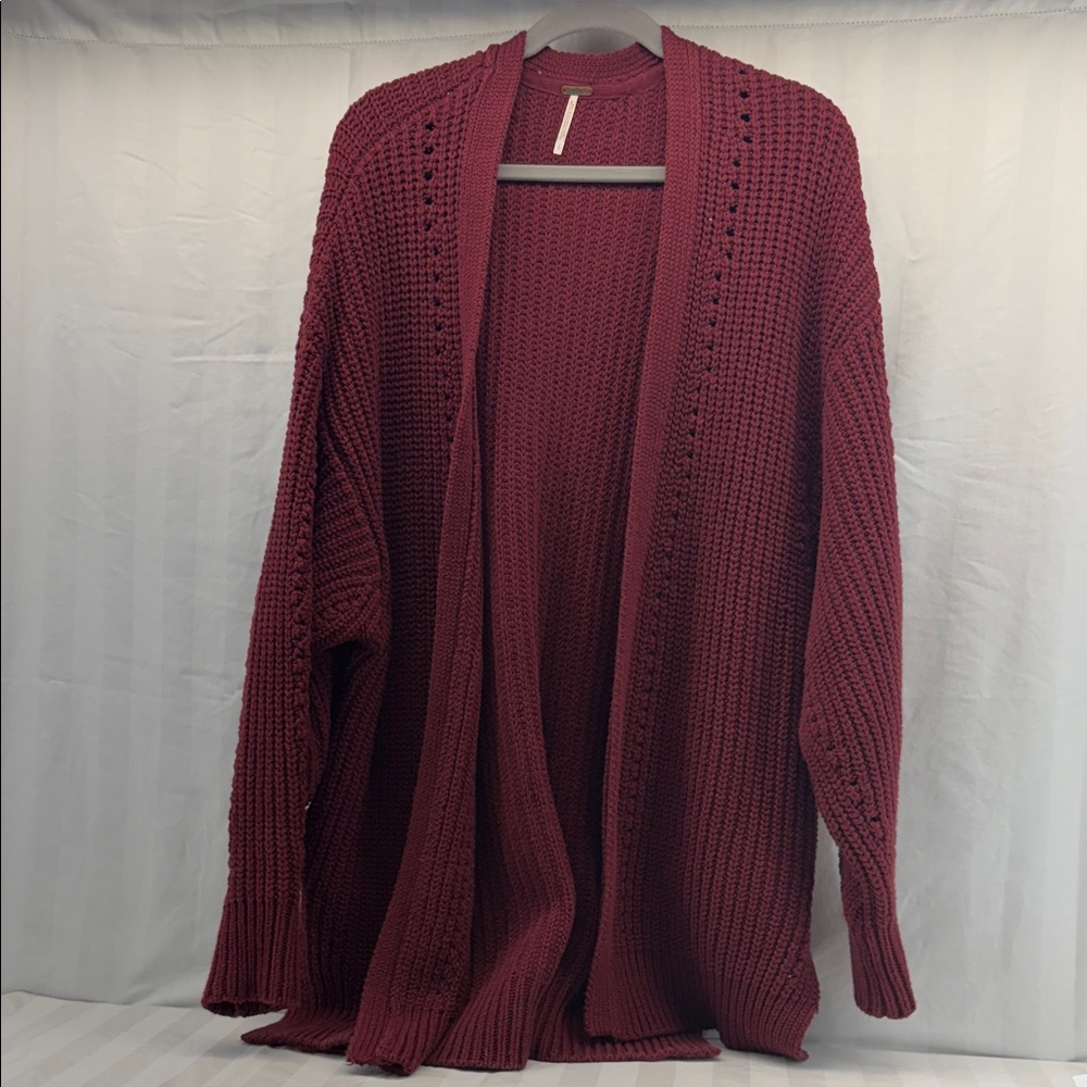 Free People Deep Red Open-Front Cardigan